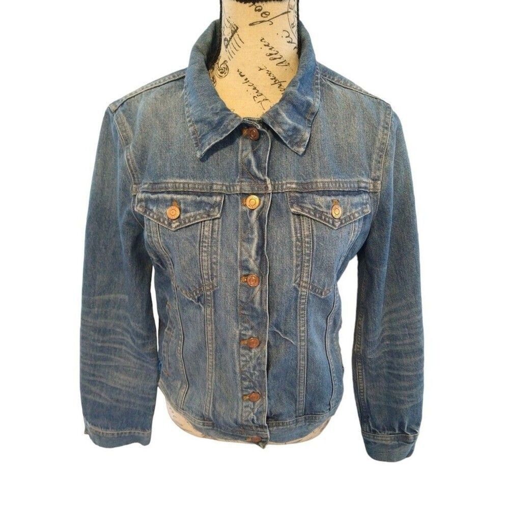 J crew distressed denim jacket Medium Boho Y2k Grunge